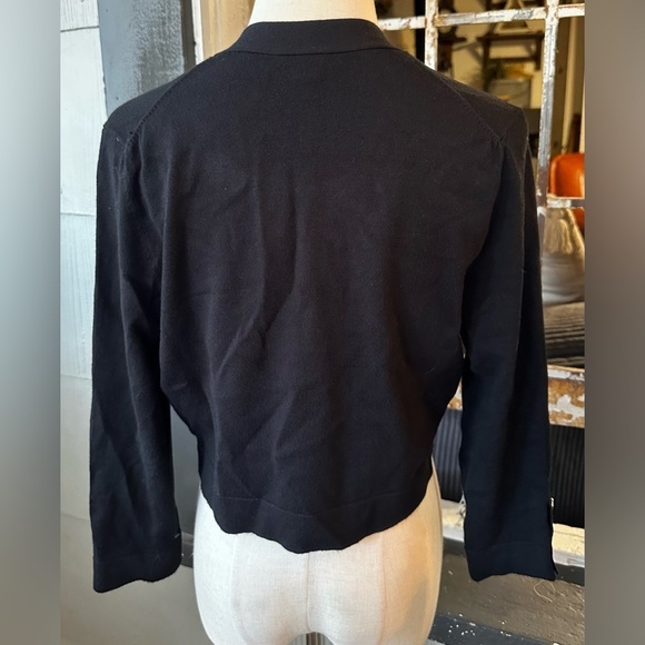 Tommy Hilfiger Black Cropped Open Front Cardigan with Silver Button Cuffs - Picture 4 of 6